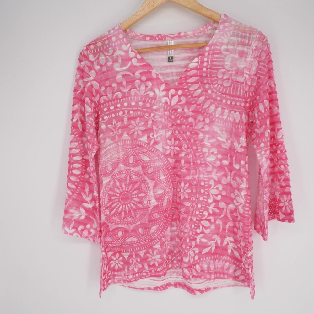 Whimsy Rose Banda Tunic Top Womens S Pink Boho Pleated Bell Sleeve Casual USA